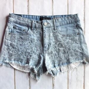 Aeropostale High Waist Floral Embroidered Denim Jean Shorts Size 4